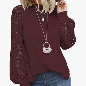 Elegant Burgundy Lace Sleeve Top
